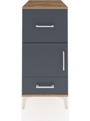 Kronos Komodin Tek Raflı 2 Çekmeceli Tek Kapaklı 44X59X96 Çam-Antrasit