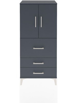 Arges Dolap Tek Raflı 3 Çekmeceli 2 Kapaklı 60X30X134 Antrasit-Antrasit