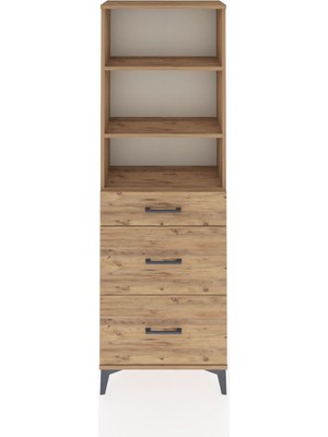 Arges Dolap 3 Raflı 3 Çekmeceli 60X30X182 Çam-Çam
