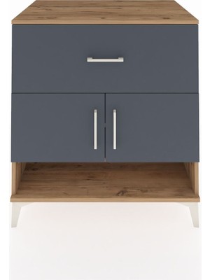 Kronos Şifonyer 2 Raflı Tek Çekmeceli 2 Kapaklı 88X59X96 Çam-Antrasit