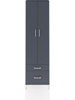 Arges Dolap 3 Raflı 2 Çekmeceli Tek Askılı 60X30X221 Antrasit-Antrasit