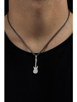 Gümüş Renk Gitar Model Unisex Arnavut Zincir Çelik Kolye