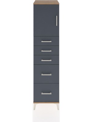 Hyperion Dolap Tek Raflı 5 Çekmeceli Tek Kapaklı 44X44X182 Çam-Antrasit