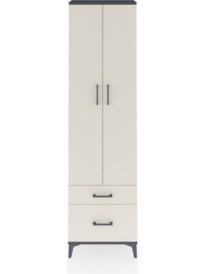 Arges Dolap 3 Raflı 2 Çekmeceli Tek Askılı 60X30X221 Antrasit-Aytaşı