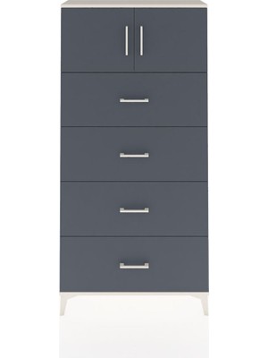 Arges Dolap Tek Raflı 4 Çekmeceli 2 Kapaklı 88X30X182 Aytaşı-Antrasit