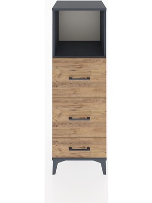 Hyperion Dolap Tek Raflı 3 Çekmeceli 44X44X134 Antrasit-Çam