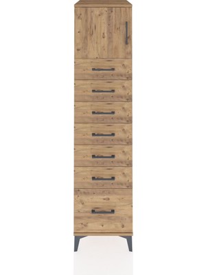 Kronos Dolap Tek Raflı 7 Çekmeceli Tek Kapaklı 44X59X182 Çam-Çam