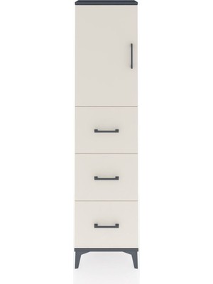 Arges Dolap Tek Raflı 3 Çekmeceli Tek Kapaklı 44X30X182 Antrasit-Aytaşı
