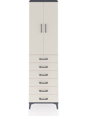 Arges Dolap 3 Raflı 6 Çekmeceli 2 Kapaklı 60X30X221 Antrasit-Aytaşı