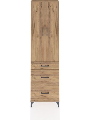 Arges Dolap 3 Raflı 3 Çekmeceli 2 Kapaklı 60X30X221 Çam-Çam