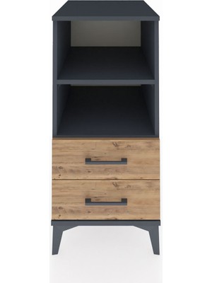 Kronos Komodin 2 Raflı 2 Çekmeceli 44X59X96 Antrasit-Çam