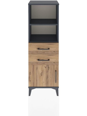 Arges Dolap 2 Raflı 2 Çekmeceli Tek Kapaklı 44X30X134 Antrasit-Çam