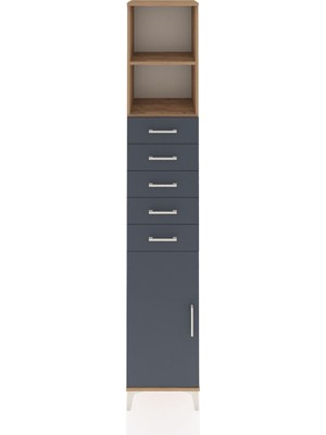 Hyperion Dolap 3 Raflı 5 Çekmeceli Tek Kapaklı 44X44X243 Çam-Antrasit