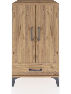 Hyperion Komodin 3 Raflı Tek Çekmeceli 2 Kapaklı 60X44X106 Çam-Çam