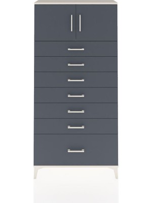 Arges Dolap Tek Raflı 7 Çekmeceli 2 Kapaklı 88X30X182 Aytaşı-Antrasit