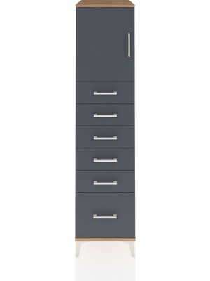 Kronos Dolap Tek Raflı 6 Çekmeceli Tek Kapaklı 44X59X182 Çam-Antrasit