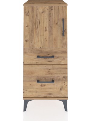 Hyperion Komodin 2 Raflı 2 Çekmeceli Tek Kapaklı 44X44X106 Çam-Çam