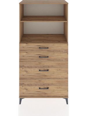 Hyperion Dolap 2 Raflı 4 Çekmeceli 88X44X182 Çam-Çam
