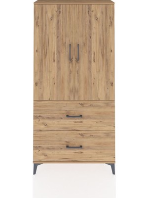 Arges Dolap 3 Raflı 2 Çekmeceli 2 Kapaklı 88X30X182 Çam-Çam