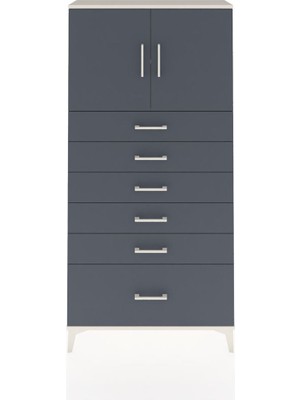 Arges Dolap 2 Raflı 6 Çekmeceli 2 Kapaklı 88X30X182 Aytaşı-Antrasit