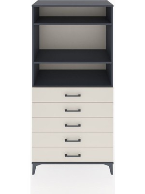 Hyperion Dolap 3 Raflı 5 Çekmeceli 88X44X182 Antrasit-Aytaşı