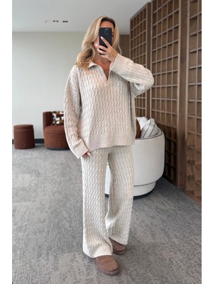 Bej Örgü Triko Takım - 98074