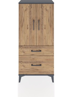 Hyperion Dolap 2 Raflı 2 Çekmeceli 2 Kapaklı 60X44X134 Antrasit-Çam