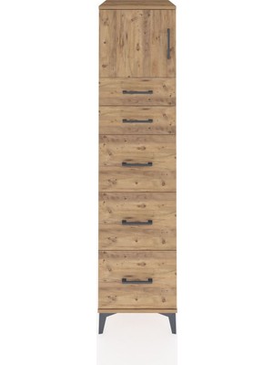 Kronos Dolap Tek Raflı 5 Çekmeceli Tek Kapaklı 44X59X182 Çam-Çam