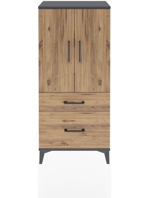 Arges Dolap 2 Raflı 2 Çekmeceli 2 Kapaklı 60X30X134 Antrasit-Çam