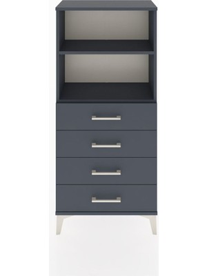 Hyperion Dolap 2 Raflı 4 Çekmeceli 60X44X134 Antrasit-Antrasit