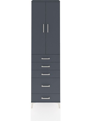 Arges Dolap 3 Raflı 5 Çekmeceli 2 Kapaklı 60X30X221 Antrasit-Antrasit