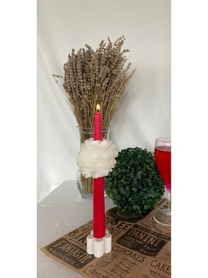 1 Adet Şakayıklı Kırmızı Şamdan Mum - Konsept Tasarım Ortası Çiçekli Şamdan Mumu Şakayık Çiçeği