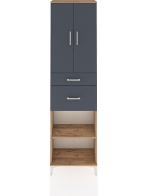 Arges Dolap 4 Raflı 2 Çekmeceli 2 Kapaklı 60X30X221 Çam-Antrasit