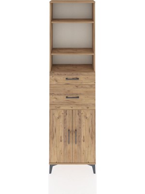 Arges Dolap 4 Raflı 2 Çekmeceli 2 Kapaklı 60X30X221 Çam-Çam