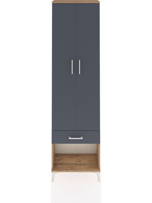 Arges Dolap 3 Raflı Tek Çekmeceli Tek Askılı 60X30X221 Çam-Antrasit