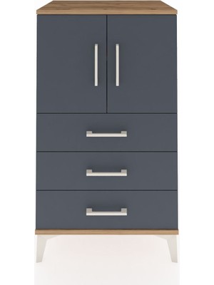 Hyperion Komodin 2 Raflı 3 Çekmeceli 2 Kapaklı 60X44X106 Çam-Antrasit