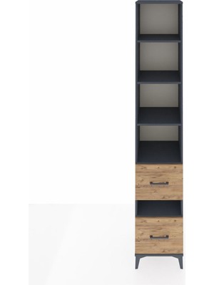 Hyperion Dolap 5 Raflı 2 Çekmeceli 44X44X243 Antrasit-Çam
