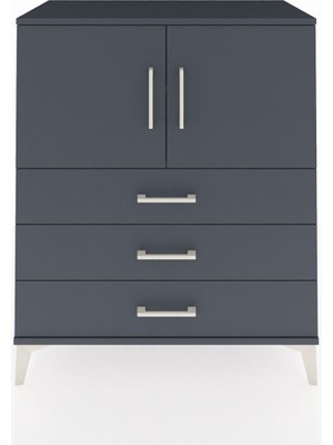 Hyperion Şifonyer 2 Raflı 3 Çekmeceli 2 Kapaklı 88X44X106 Antrasit-Antrasit