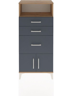 Arges Dolap Tek Raflı 3 Çekmeceli 2 Kapaklı 60X30X134 Çam-Antrasit