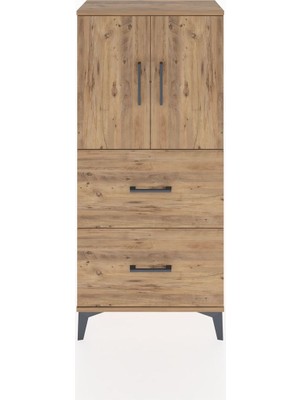 Hyperion Dolap Tek Raflı 2 Çekmeceli 2 Kapaklı 60X44X134 Çam-Çam