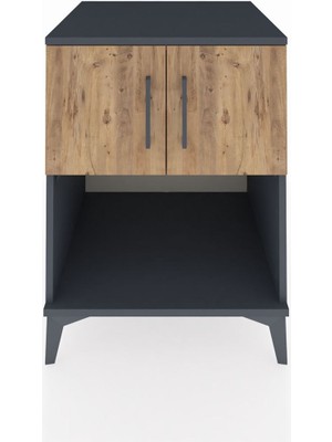 Kronos Komodin 2 Raflı 2 Kapaklı 60X59X80 Antrasit-Çam