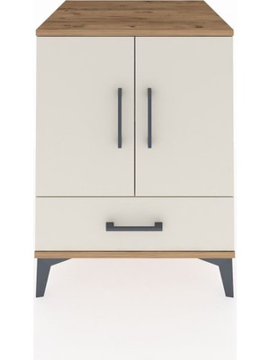 Kronos Komodin 2 Raflı Tek Çekmeceli 2 Kapaklı 60X59X80 Çam-Aytaşı