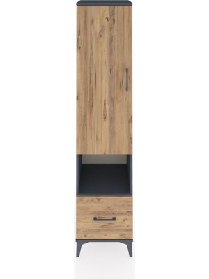 Hyperion Dolap 5 Raflı Tek Çekmeceli Tek Kapaklı 44X44X195 Antrasit-Çam