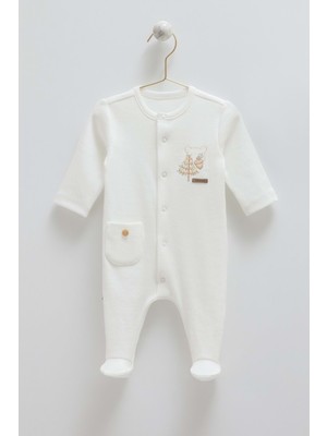 Hello Forest Cep Detaylı Çıtçıtlı Tulum - Caramell  - TE1951 - Ekru - 3 - 6 Ay - TE1951-EKRU-3 - 6 Ay Ekru