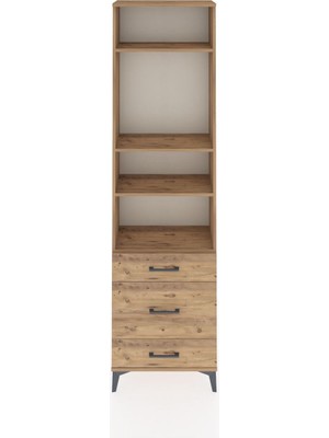 Arges Dolap 4 Raflı 3 Çekmeceli 60X30X221 Çam-Çam