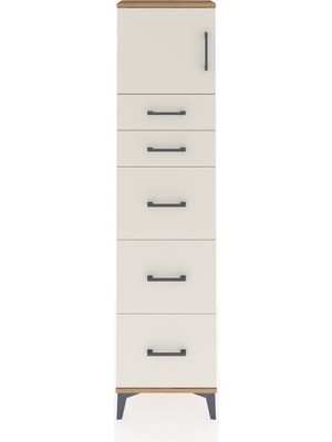 Arges Dolap Tek Raflı 5 Çekmeceli Tek Kapaklı 44X30X182 Çam-Aytaşı