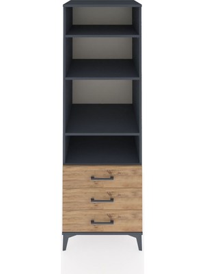 Kronos Dolap 4 Raflı 3 Çekmeceli 60X59X182 Antrasit-Çam