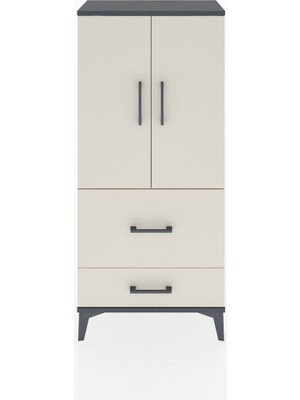 Hyperion Dolap Tek Raflı 2 Çekmeceli 2 Kapaklı 60X44X134 Antrasit-Aytaşı