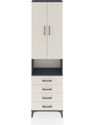 Arges Dolap 4 Raflı 4 Çekmeceli 2 Kapaklı 60X30X221 Antrasit-Aytaşı