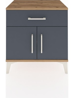 Hyperion Komodin Tek Raflı Tek Çekmeceli 2 Kapaklı 60X44X64 Çam-Antrasit